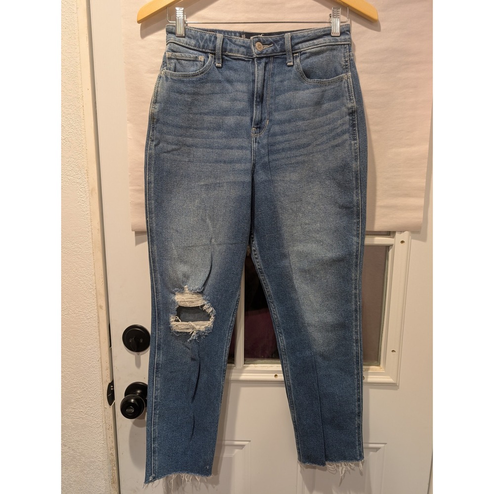 Hollister Ultra High-Rise Mom Jeans‎ Distressed Denim Vintage Stretch 5S A1